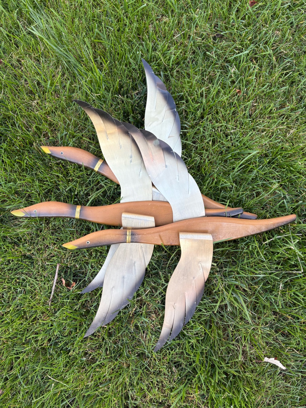 1960’s MCM Flying Geese Wall Art Wood & Brass Set of 3